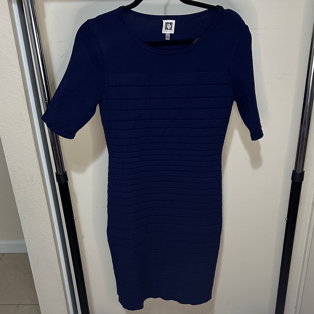 Anne Klein Elegant Navy Long Sleeve Dress